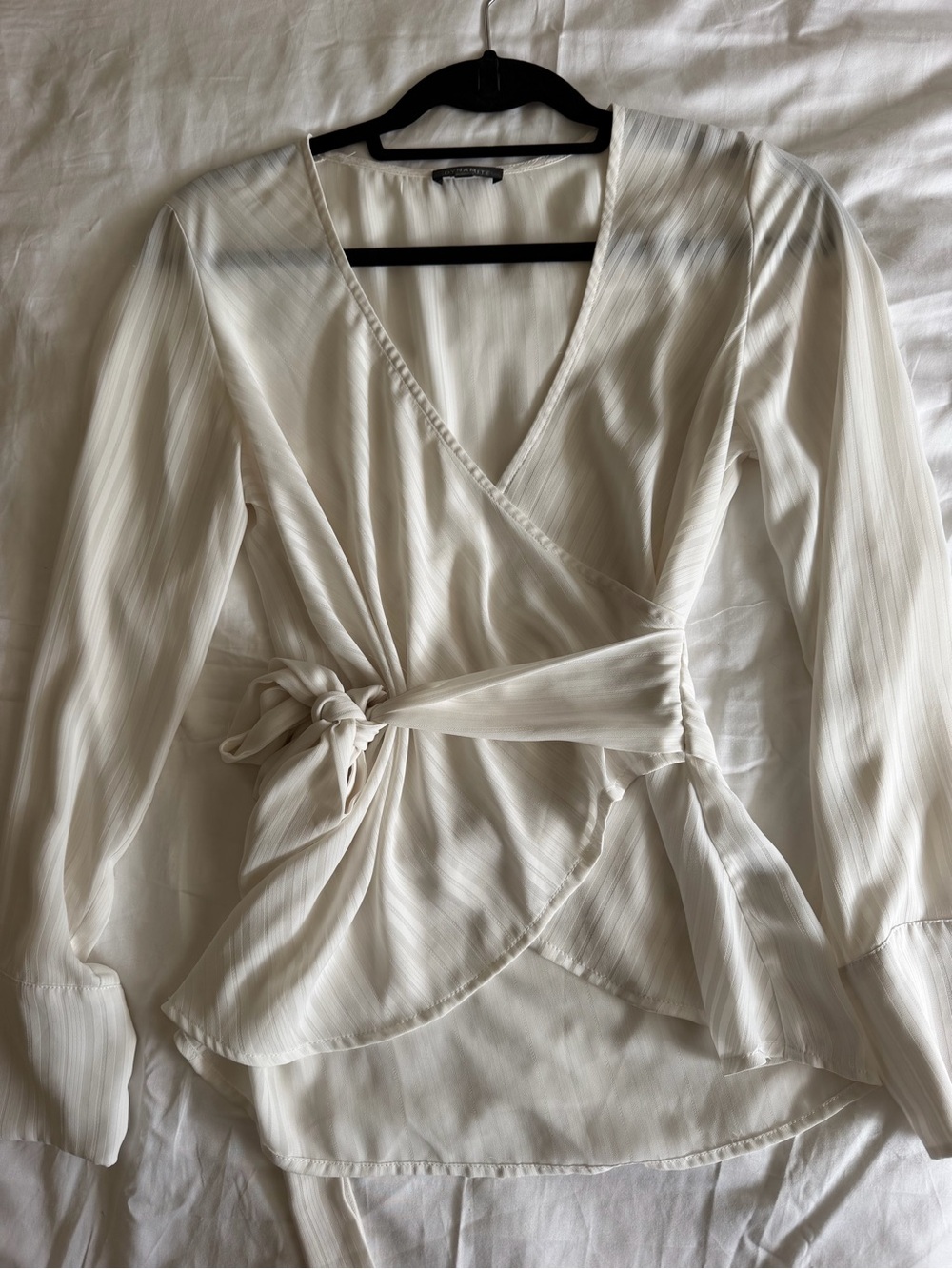Dynamite Cream Wrap Blouse with Side Tie